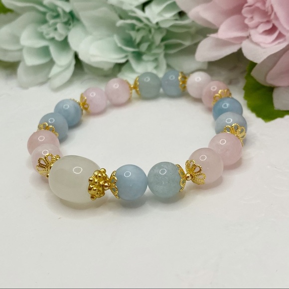 Nature Morganite Crystal & Jade Bracelet - Picture 2 of 5